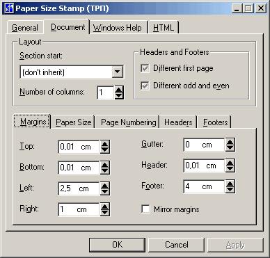 - Установка параметров страницы шаблона Media Paper Size Stamp (ТРП)