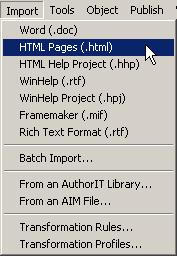 - Команды меню Import-HTML Pages (.html)