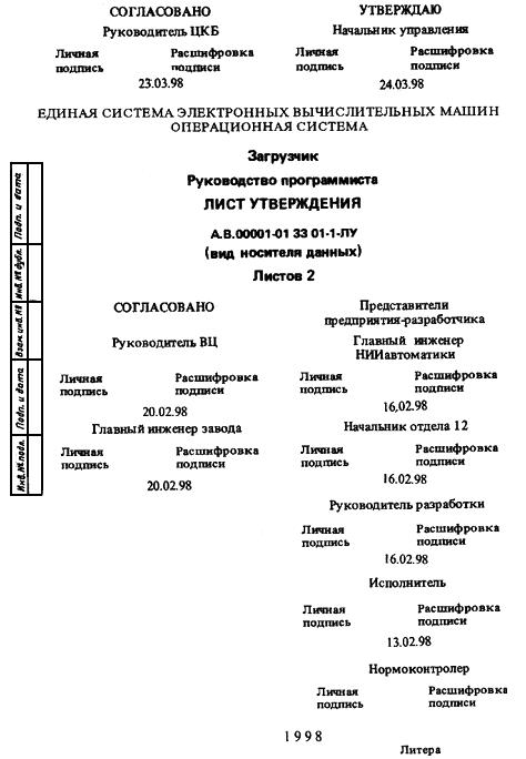 - Пример заполнения листа утверждения