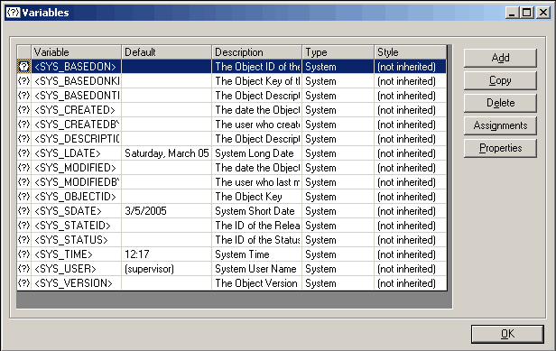 - Окно Variables